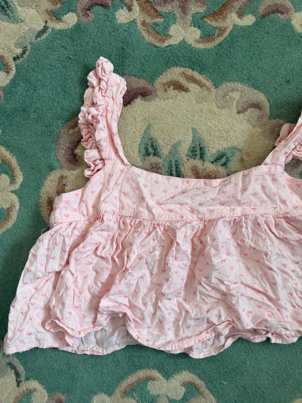 Pink Ruffled Heart Print Crop Top
